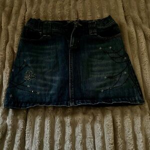 GAP Blue Denim Skirt with Floral Embroidery